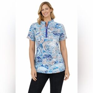 DOLCEZZA Elegant Blue Swirl Women's Button Down Shirt size small